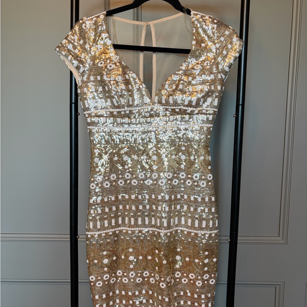 Elegant Gold and White Sequin Dress